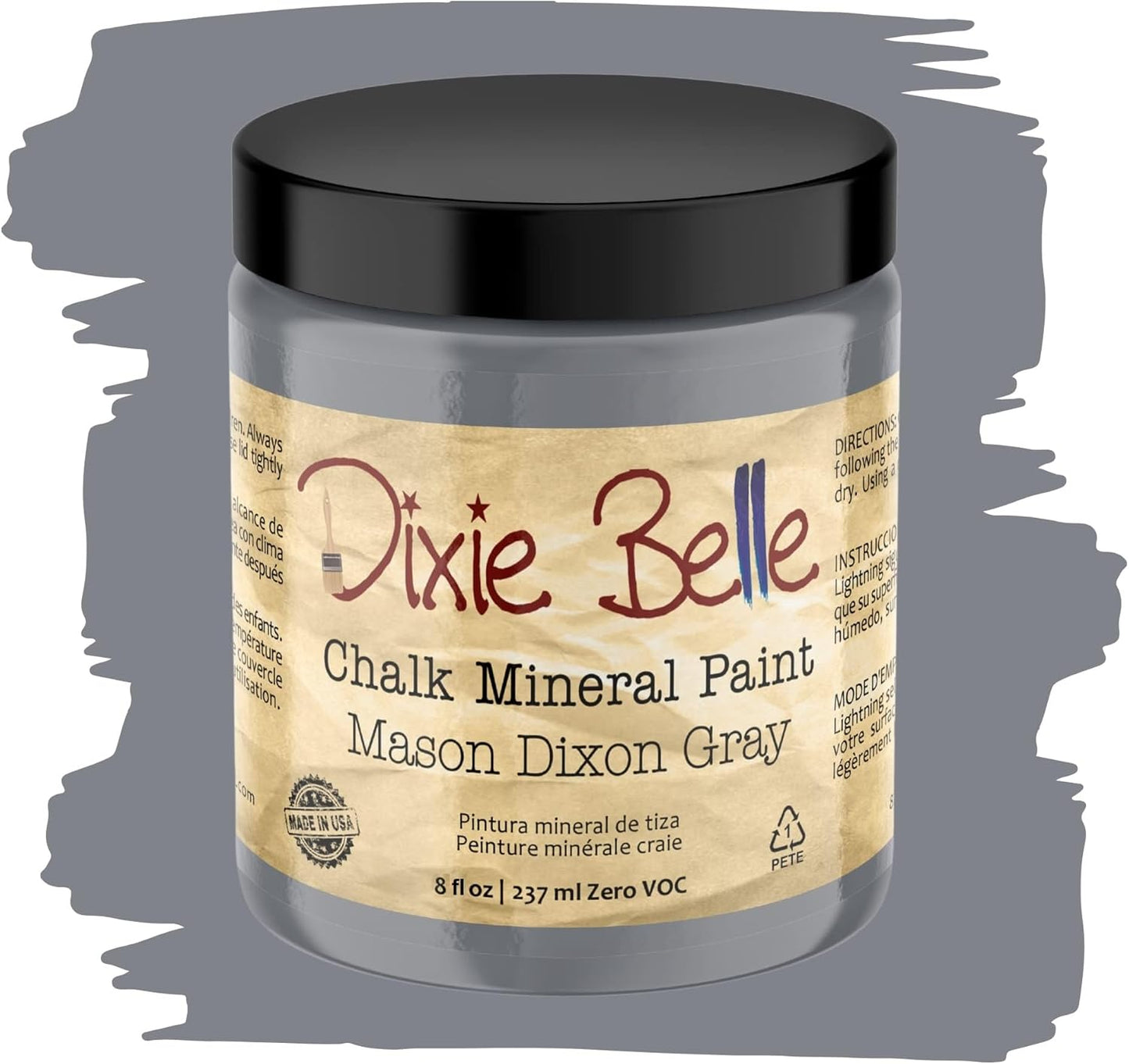 Dixie Belle Paint Company Chalk Finish Furniture Paint - Mason Dixon Gray (8oz) - Matte Charcoal Gray Chic Chalk Mineral DIY Furniture Paint