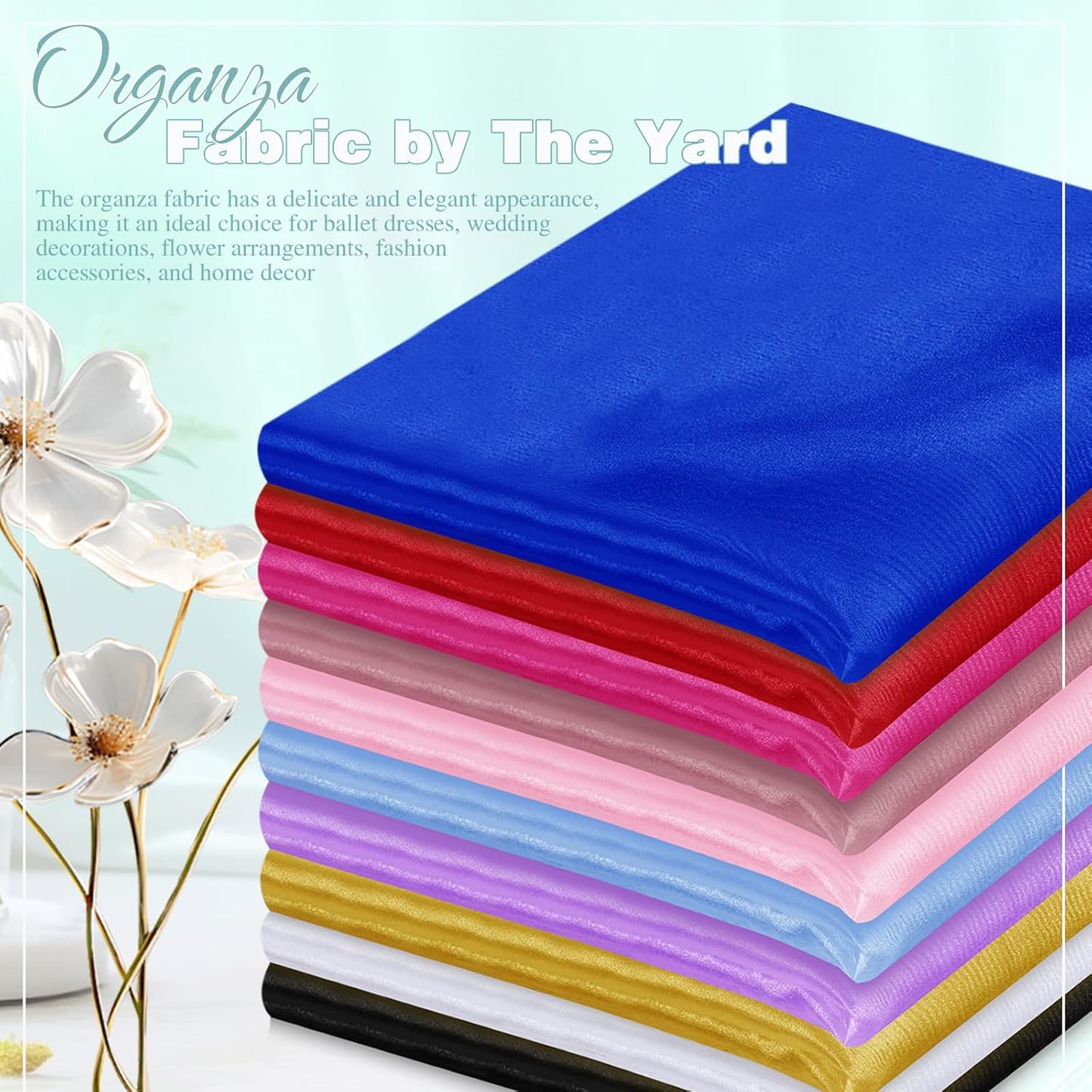 VACVELT Sheer Organza Fabric by The Yard, 60 Inch Wide Black Organza Fabric Bolt Bridal Sheer Tulle Fabric, Silk Organza Fabric Roll for Wedding Party Decorations Backdrop Curtain (2 Yards)