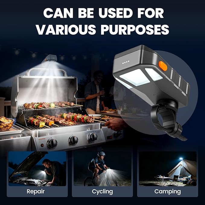 Grill Light for Blackstone Griddle & Weber Grill, Goldusk Rechargeable BBQ Lights with 160° Beam Automatic On/Off 2-Level Brightness Grilling Accessories for Outdoor Grill Gifts for Men Dad Husband