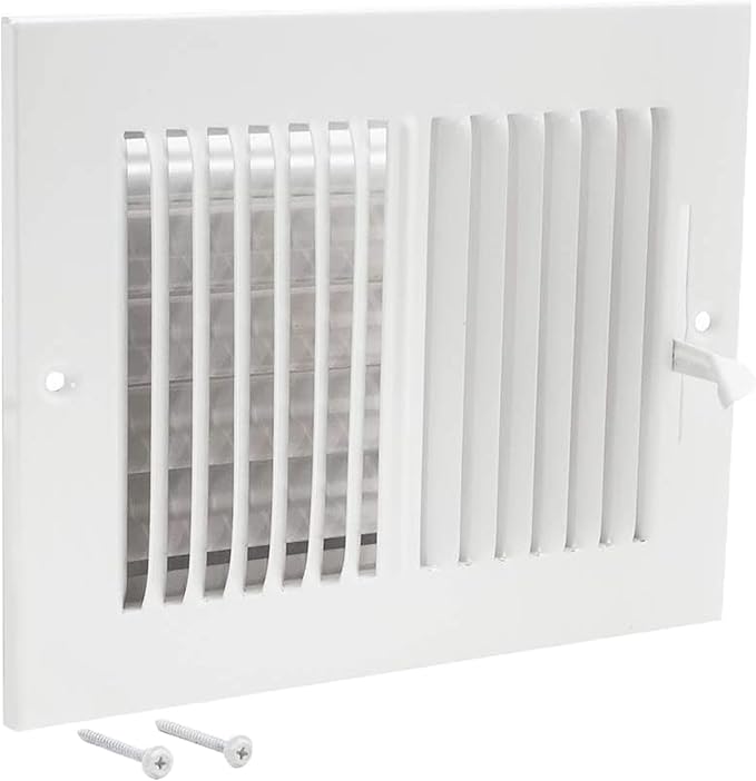 EZ-FLO 8 x 6 Inch (Duct Opening) Air Vent Cover for Wall or Ceiling, Two-Way Ventilation Register, Solid Steel HVAC Register Cover, White, 61661