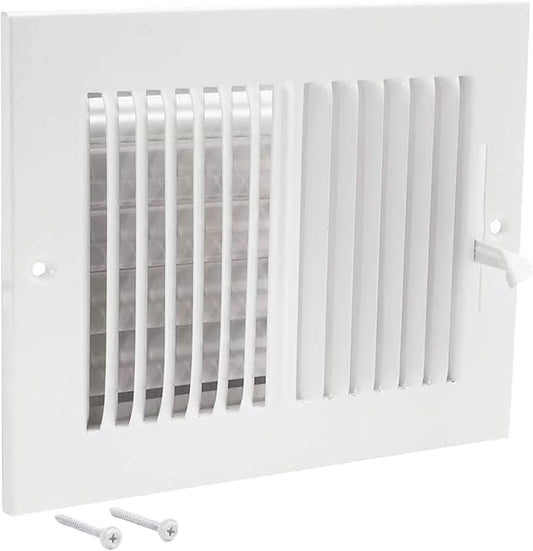 EZ-FLO 8 x 6 Inch (Duct Opening) Air Vent Cover for Wall or Ceiling, Two-Way Ventilation Register, Solid Steel HVAC Register Cover, White, 61661
