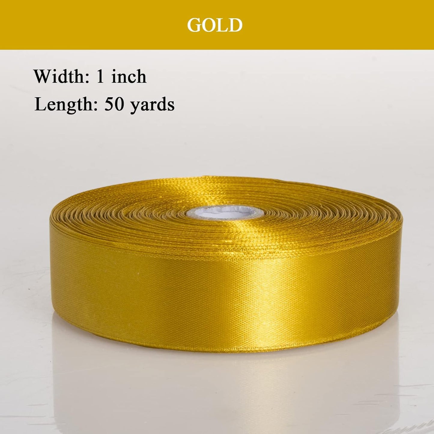1 Inch Gold Solid Satin Ribbon, 50 Yards Craft Fabric Ribbon for Gift Wrapping Floral Bouquets Wedding Party Decoration