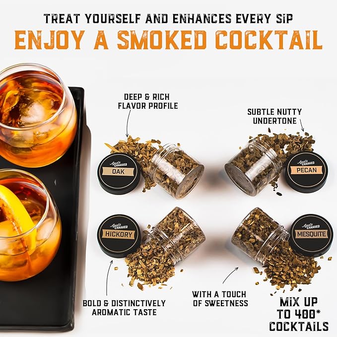 400 Cocktail Smoker Wood Chips - Bold Flavors Big Pack - Pecan, Hickory, Oak, Mesquite - Whiskey Smoker Wood Chips for Bourbon & Cocktail Smoker Kits