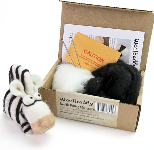 Woolbuddy Needle Felting Kit for Beginners & Adults – Zebra DIY Felt Animal Starter Kit with Natural Wool Roving, Felting Needles & Step-by-Step Instructions