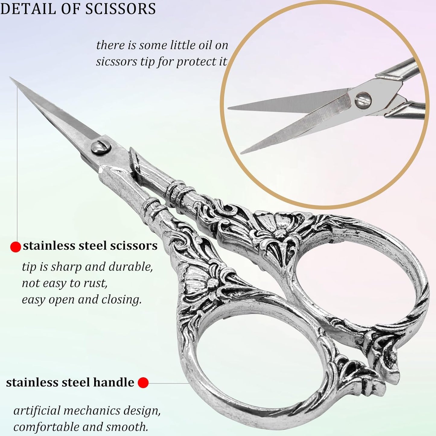 BIHRTC 4.5Inch Needlepoint Scissors Sharp Embroidery Scissor with Cover Tassel Stainless Steel Precision Shears Crochet Cross Shears for Beading Sewing Machine DIY Artwork Knitting