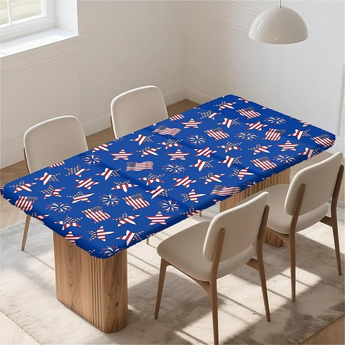 Rectangle Table Cloth Cover Waterproof Elastic Fitted Polyester Fitted Tablecloths for 4 Foot Tables for Indoor,Picnic, Camping, Outdoor （48" x 24"，American Flag）