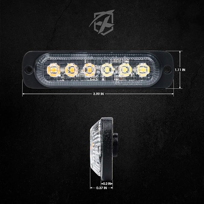 Xprite 4PCS LED Emergency Strobe Lights, Amber White 6-LED Surface Mount Flashing Strobe Lights, Sync Feature Ultra Slim Grill Light for Off-Road Vehicles ATV SUV Trucks Cars