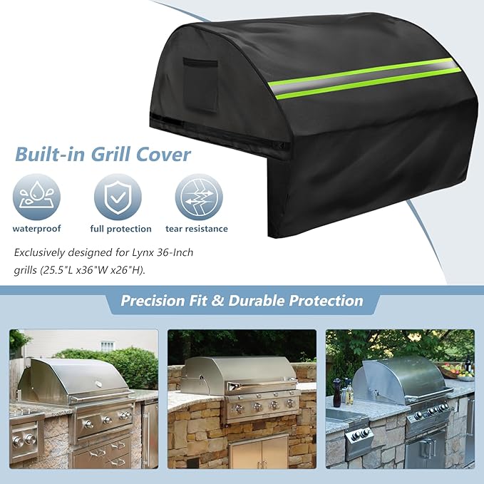 Built in Grill Cover for Lynx 36-Inch - Heavy Duty 600D Waterproof with Reflective Strips and Plush Lining,Protects The Built in Grill While Enhancing its Visual Appeal,25.5''L x 36''W x 26''H,Black