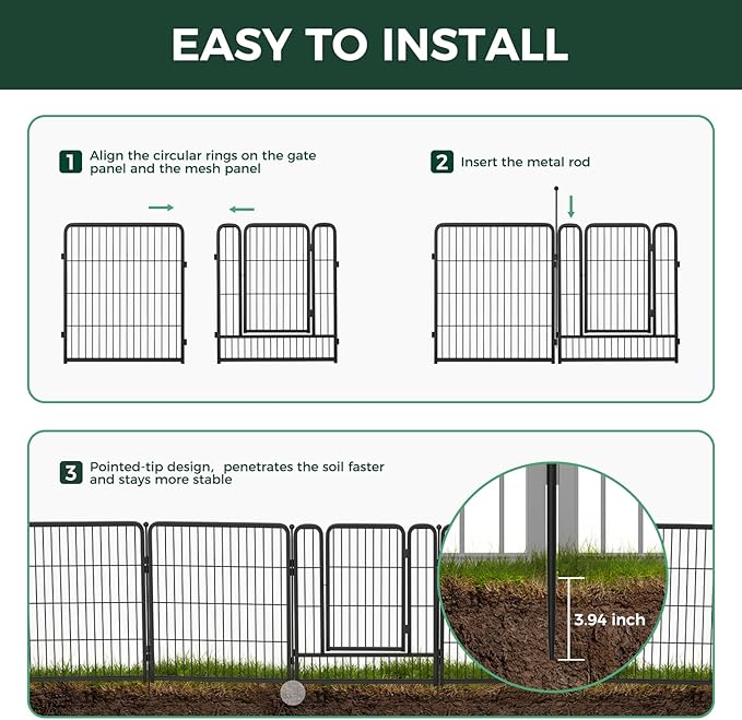 FXW Garden Fence Outdoor for The Yard – 40in(H) x 4.5ft(L) Heavy Duty Metal Animal Barrier for Dog and Rabbit, Decorative Dog Fence, 2 Panels, Black