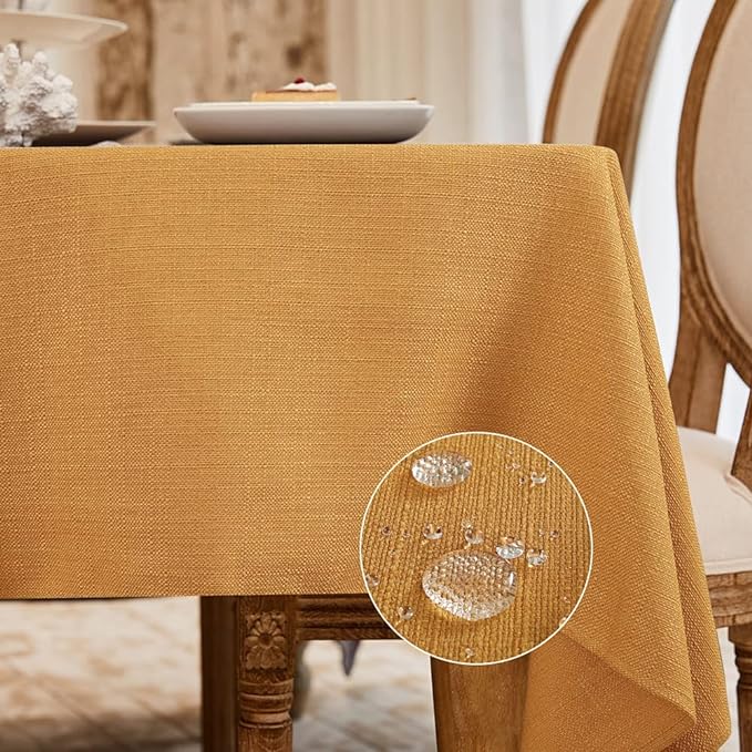 BALCONY & FALCON Rectangle Tablecloth Washable Wrinkle Resistant and Water Proof Table Cloth Decorative Linen Fabric Tablecloths for Dining Parties Kitchen Wedding and Outdoor Use (Golden, 57x118)