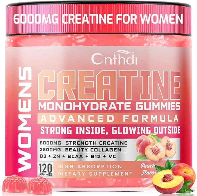 Creatine Gummies for Women, Sugar-Free Creatine Monohydrate with Collagen, BCAAs, Vitamin C & B12 for Muscles, Energy & Booty, Post Workout Supplements and Vegan Preworkout Gummies for Women