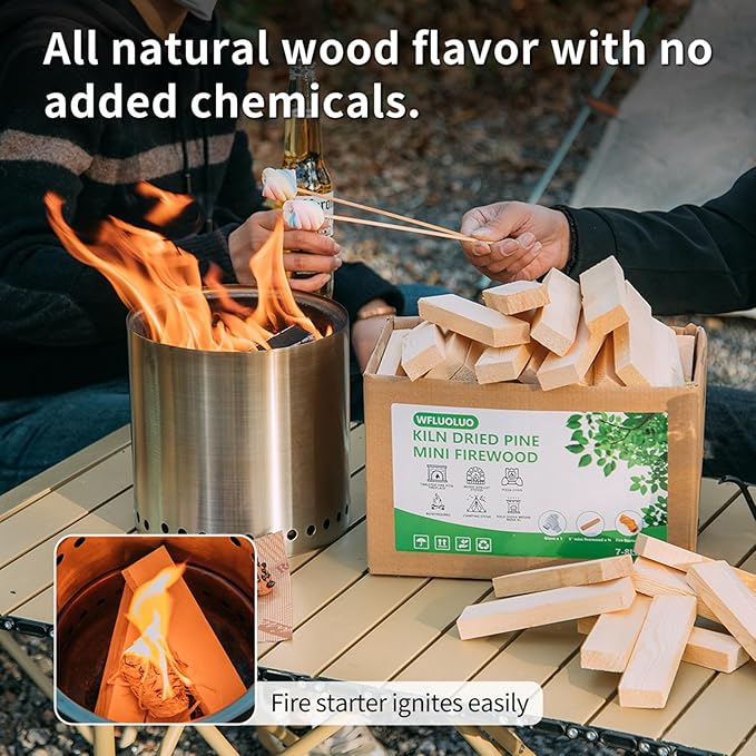 Mini Firewood with 4pcs Fire Starters&Gloves 5'' Lengths Pine Kiln Dried Fire Wood Great for Solo Stove Mesa XL, Tabletop Fire Pit,Pizza Oven Wood,Solo Stove Accessories