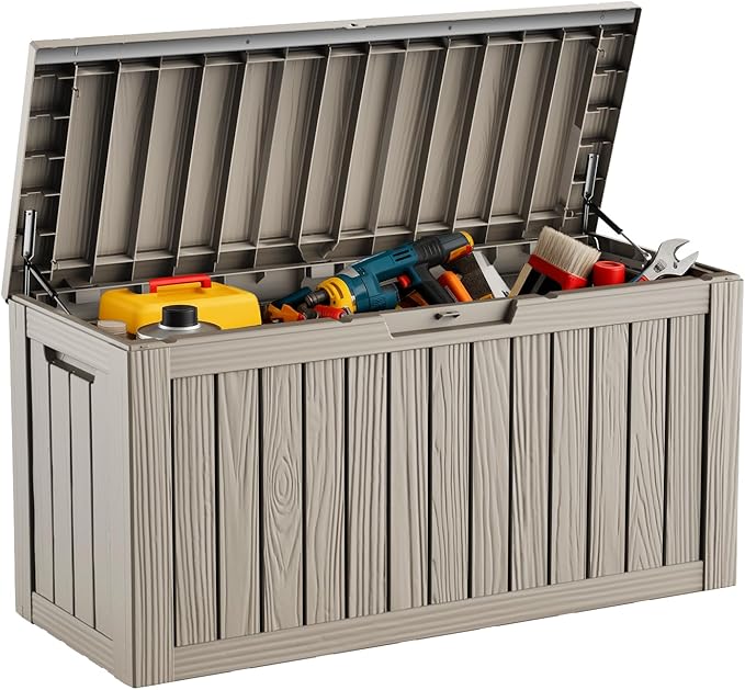 DRATO 80 Gallon Large Deck Box, Outdoor Storage Box for Patio Furniture, Patio Cushions, Gardening Tools, Pool Supplies 480lbs Weight Capacity,Waterproof Resin Storage Boxes（Gray，80 Gallon）