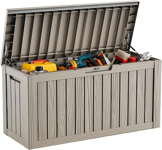 DRATO 80 Gallon Large Deck Box, Outdoor Storage Box for Patio Furniture, Patio Cushions, Gardening Tools, Pool Supplies 480lbs Weight Capacity,Waterproof Resin Storage Boxes（Gray，80 Gallon）