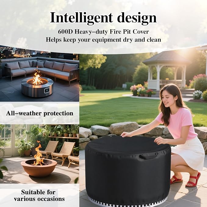 Chinchilla Fire Pit Cover for Solo Stove Bonfire 2.0 - Waterproof 600D Oxford Fabric Cover for 19.5 to 21 Inch Outdoor Fire Pits, All-Weather Protection with Drawstring & Heat-Resistant Handle