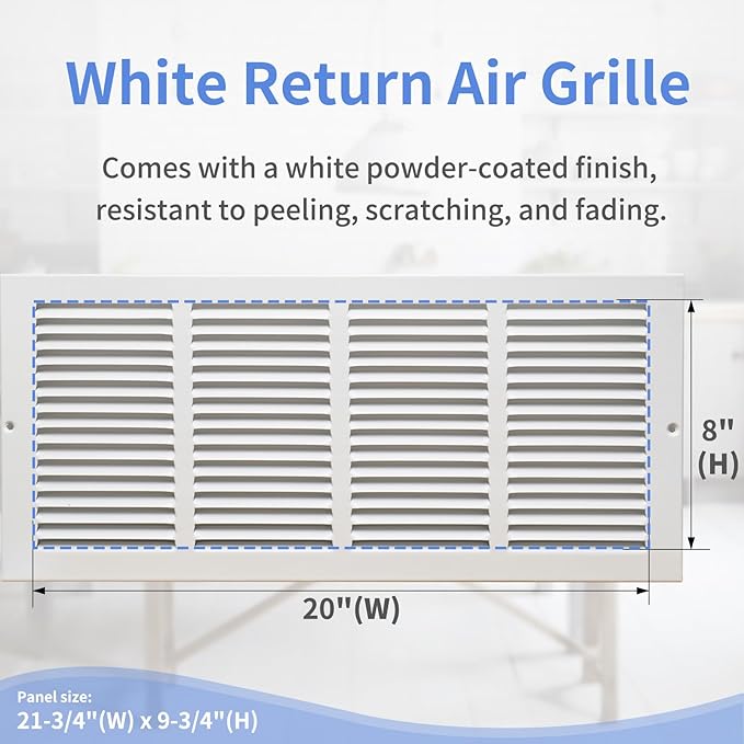 20"W x 8"H [Duct Opening Size] Steel Return Air Grille, Air Return Vent Cover for Ceiling and Sidewall - HVAC Air Vent Covers - [Outer Dimensions: 21.75"W x 9.75"H]
