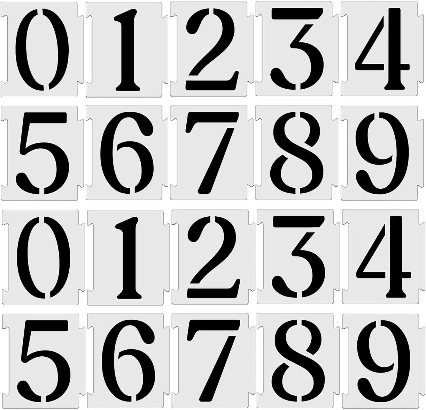 YEAJON 5 Inch Curb Stencil Kit 0-9 Address Number Stencils, 20Pcs Reusable 14 Mil Mylar Plastic Templates for Painting on Road, Wall, Wood, Mailbox