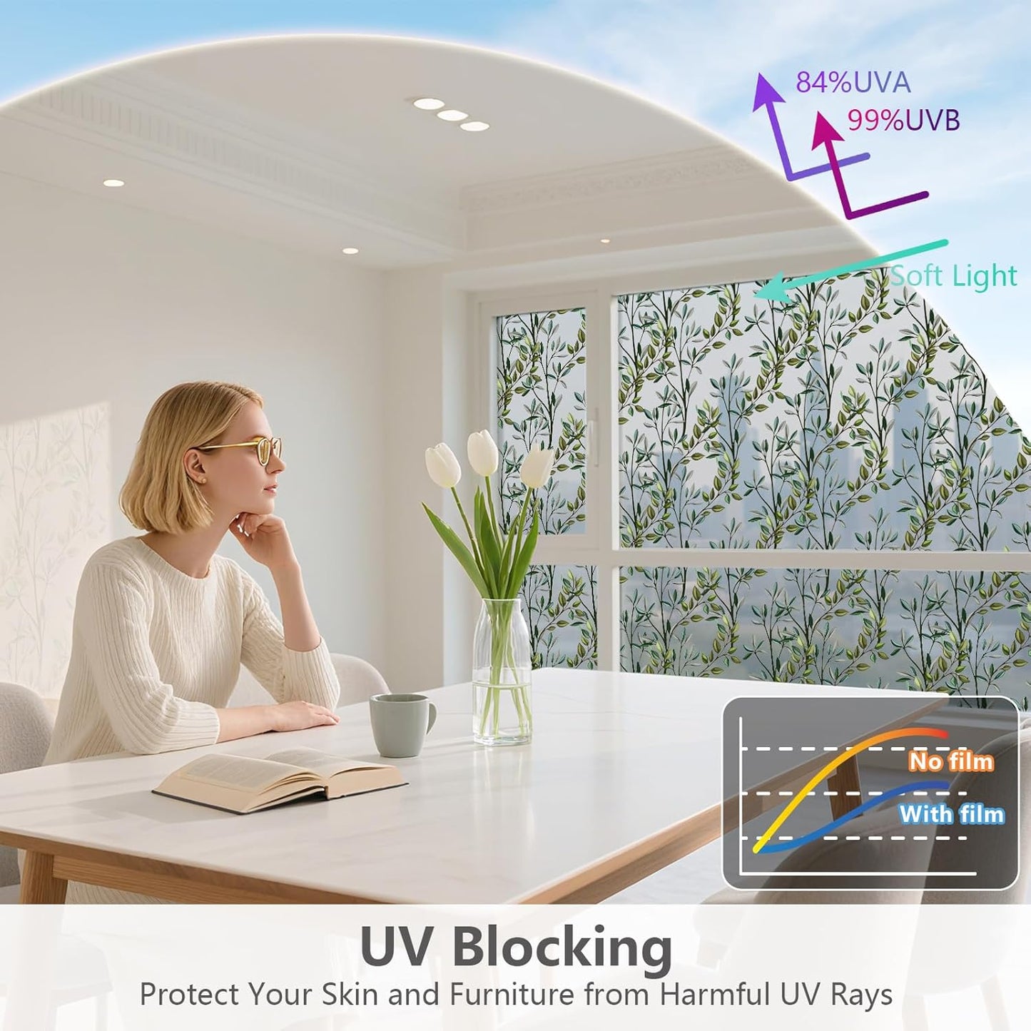 NINETREX One Way Window Privacy Film, Daytime Privacy Static Cling Sun Blocking Anti UV Reflective Window Tint for Home and Office 29.5 x 78.7 inches, Silver Leaf