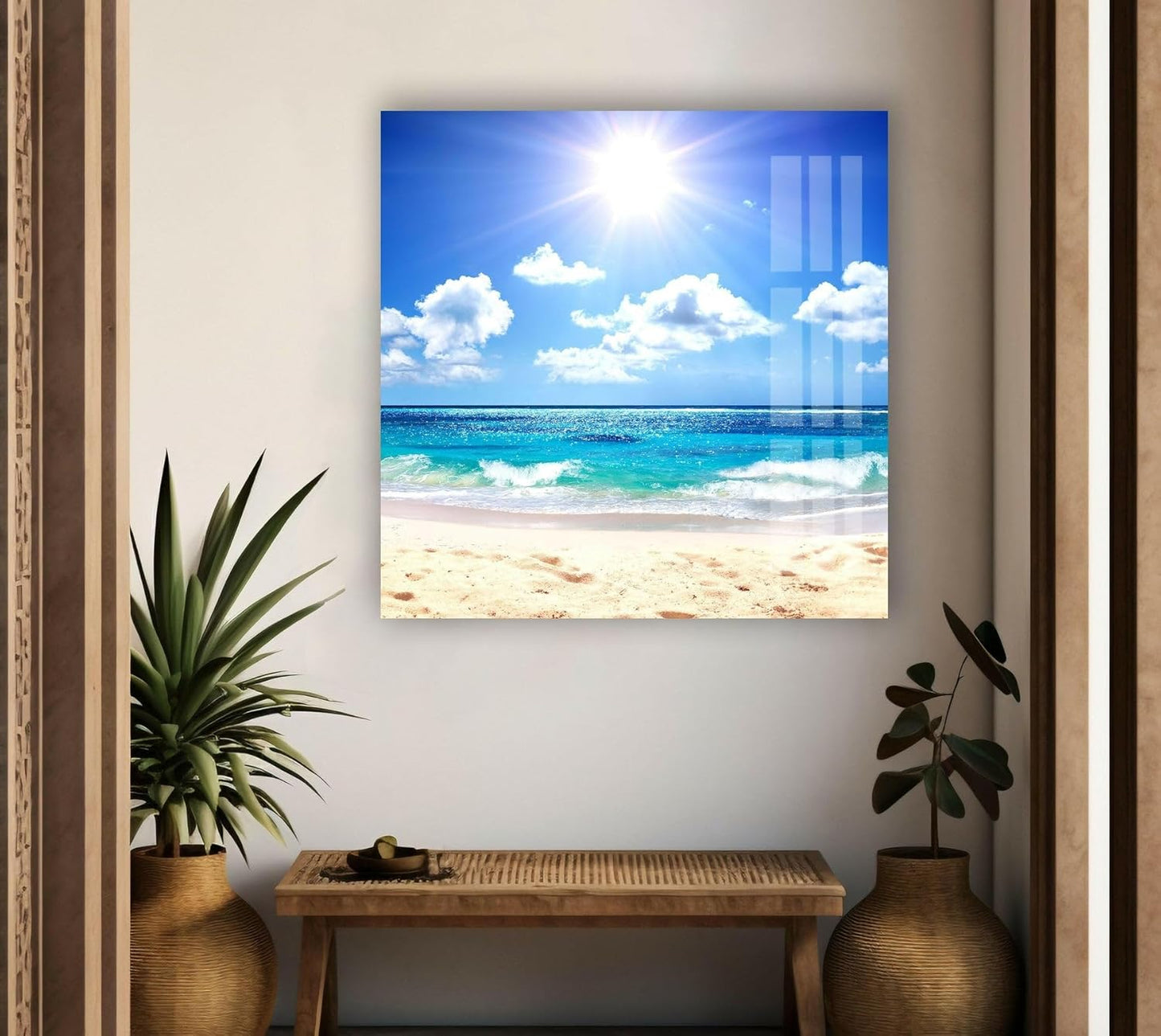 My Photostation.com Round 24'' Summer Beach Landscape Glass Wall ArtTempered Glass Printing Wall Decor Large Wall Art Wall Hangings