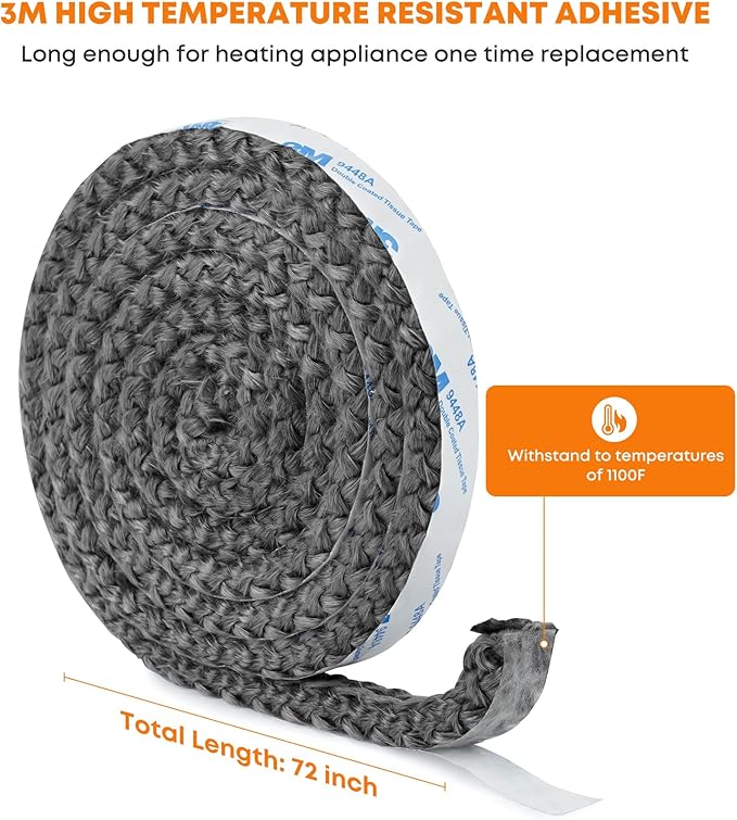 Stanbroil Stove Gasket Tape - 5/8" Width, 3/8" Thick, 72" Length Self Adhesive Flat for Stoves and Fireplaces - High Temperature Fiberglass