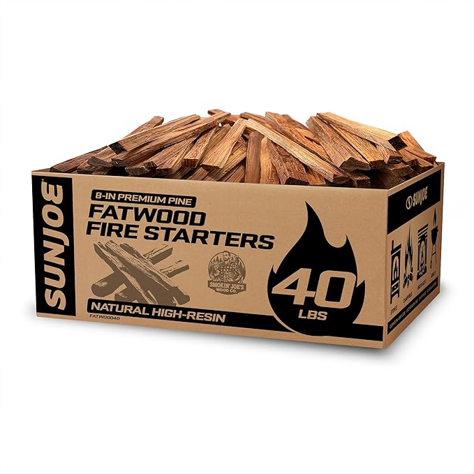 Sun Joe 40-Pound Fatwood Fire Starter Sticks, All-Natural Pine Kindling for Fireplace, Wood Stove, Pit and Grill, Made for Indoor or Outdoor Use