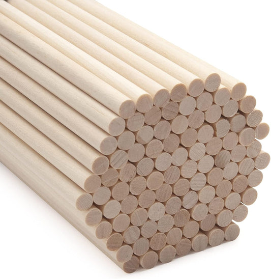 Wood Dowels Wooden Dowel Rods, 100PCS 1/4 x 6 Round Wooden Sticks for Arts and Crafts, Small Unfinished Hardwood Sticks for DIYers Crafting, Cake Support, Lollipop, Photo Booth Props, Home Decor