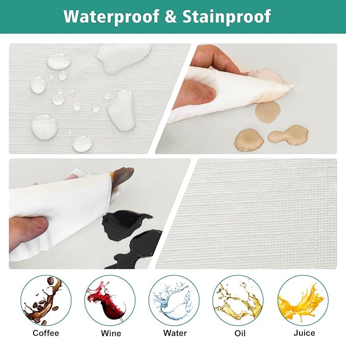 LUSHVIDA 2 Packs Vinyl Card Tablecloth with Flannel Backing 36x36 inch - Waterproof Plastic Picnic Table Cover for Square Folding Table Cloth with Elastic Corners, Ivory