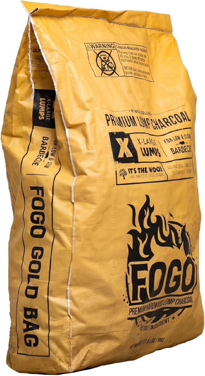 FOGO Premium Lump Charcoal 17.6 Pound Bag, Extra Large Sized Lump Charcoal for Low and Slow Barbecue, and Post Oak Wood Chunks 3.85 lb Bag