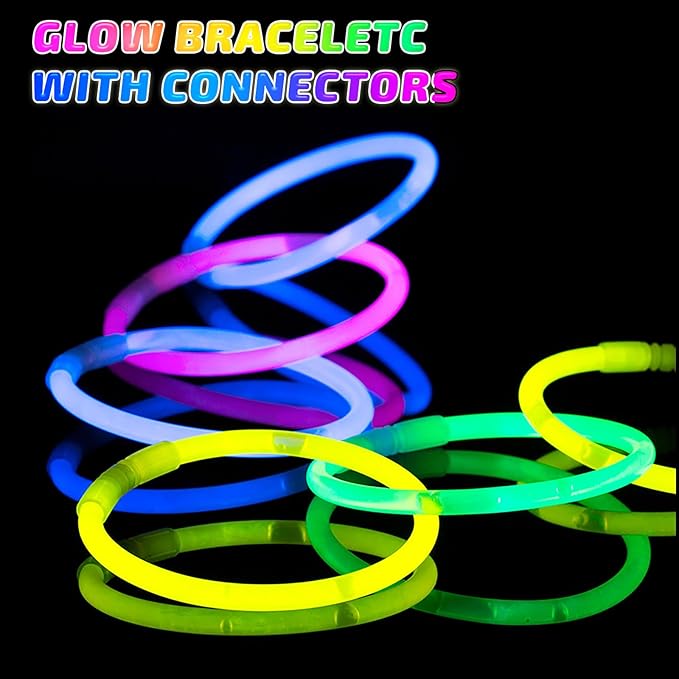 100 Pcs Glow Sticks Bulk, 8" Glow in the Dark Party Supplies - Neon Glow Stick Bracelets & Necklaces for Festivals, Concerts, Raves, Night Clubs, Halloween, Christmas, Birthdays