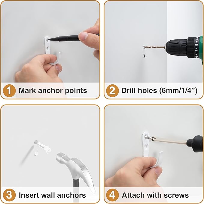20Pcs Wall Hooks for Bathroom, Kitchen, Closet, and Garage - White Metal Hooks for Hanging Coats, Towels, Hats, Keys, Bags, and Coffee Cups - Holds Up to 40 lbs