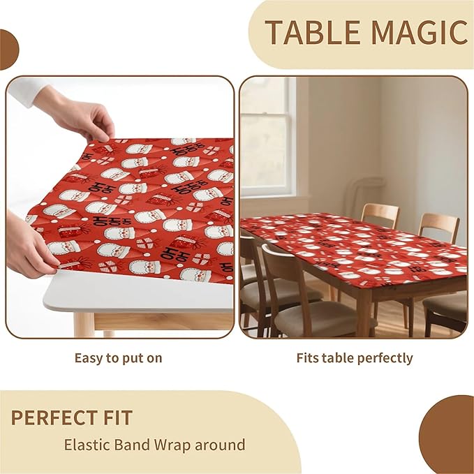 Rectangle Table Cloth Cover Waterproof Elastic Fitted Polyester Fitted Tablecloths for 8 Foot Tables for Indoor,Picnic, Camping, Outdoor （96" x 30"，Christmas Tablecloth）