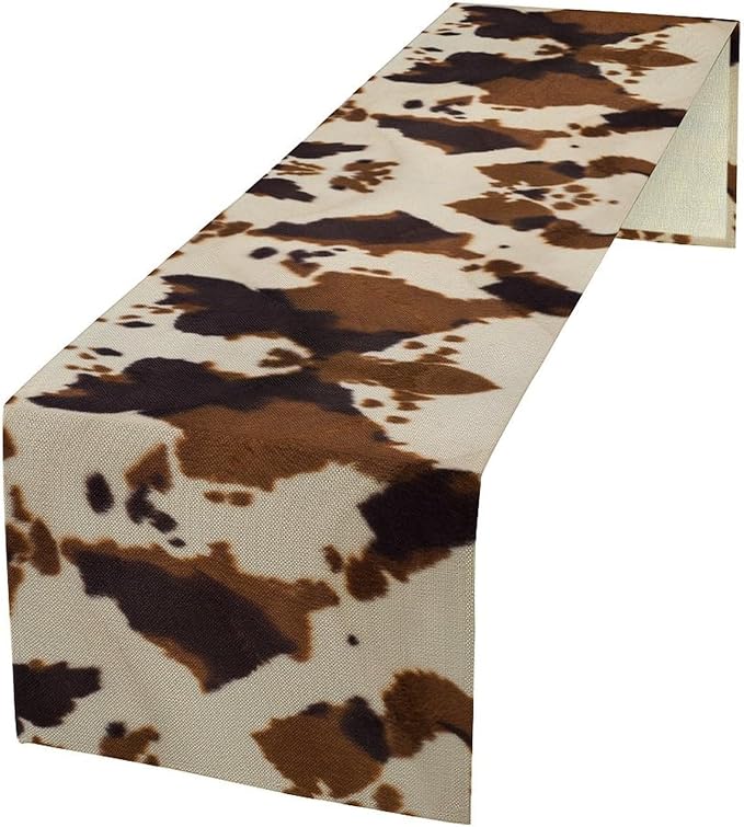 Cowhide Print Table Runner, Western Farm Animal Fur Wildlife Rustic Table Runner for Kitchen Farmhouse Dining Home Banquet Party 13x70in
