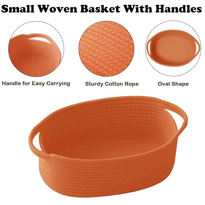 Gift Basket with Gift Bag and Ribbons,Small Rope Woven Shelf Storage,Baskets for Gifts Empty,Birthday,Baby Shower,Decorative Organizer Box with Handles(Orange)