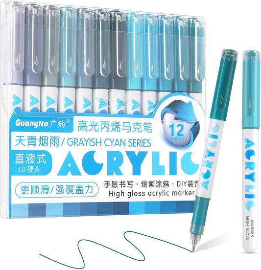 kander Direct Liquid Highlighter Acrylic Marker, 12 Colors Gel Pens with Bullet Tip, Strong Coverage, Large Ink Capacity, Multi-Purpose Paint Pens for Rock Painting, Crafts, DIY, Art Supplies