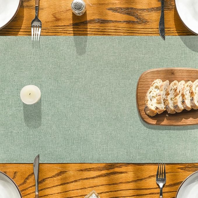 Artoid Mode Sage Green Table Runner, Seasonal Spring Summer Washable Kitchen Dining Table Decoration for Home Party Decor 13x90 Inch
