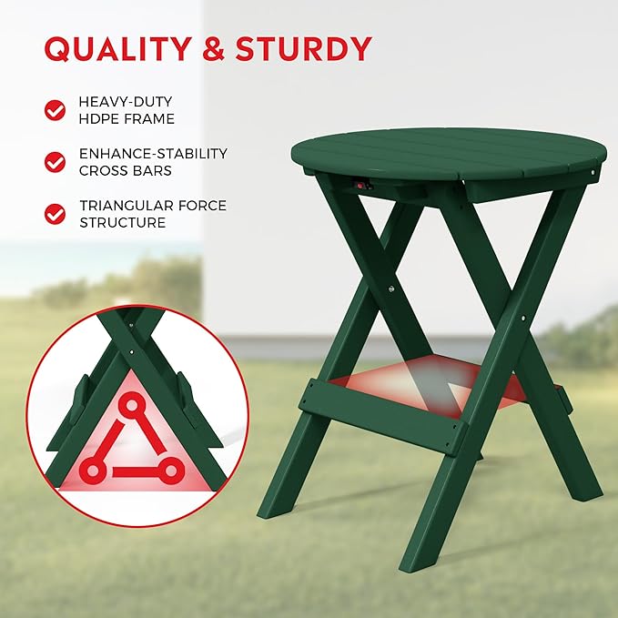 Costaelm Paradise 3-Piece Outdoor HDPE Folding Patio Bistro Table and Chairs, Dark Green