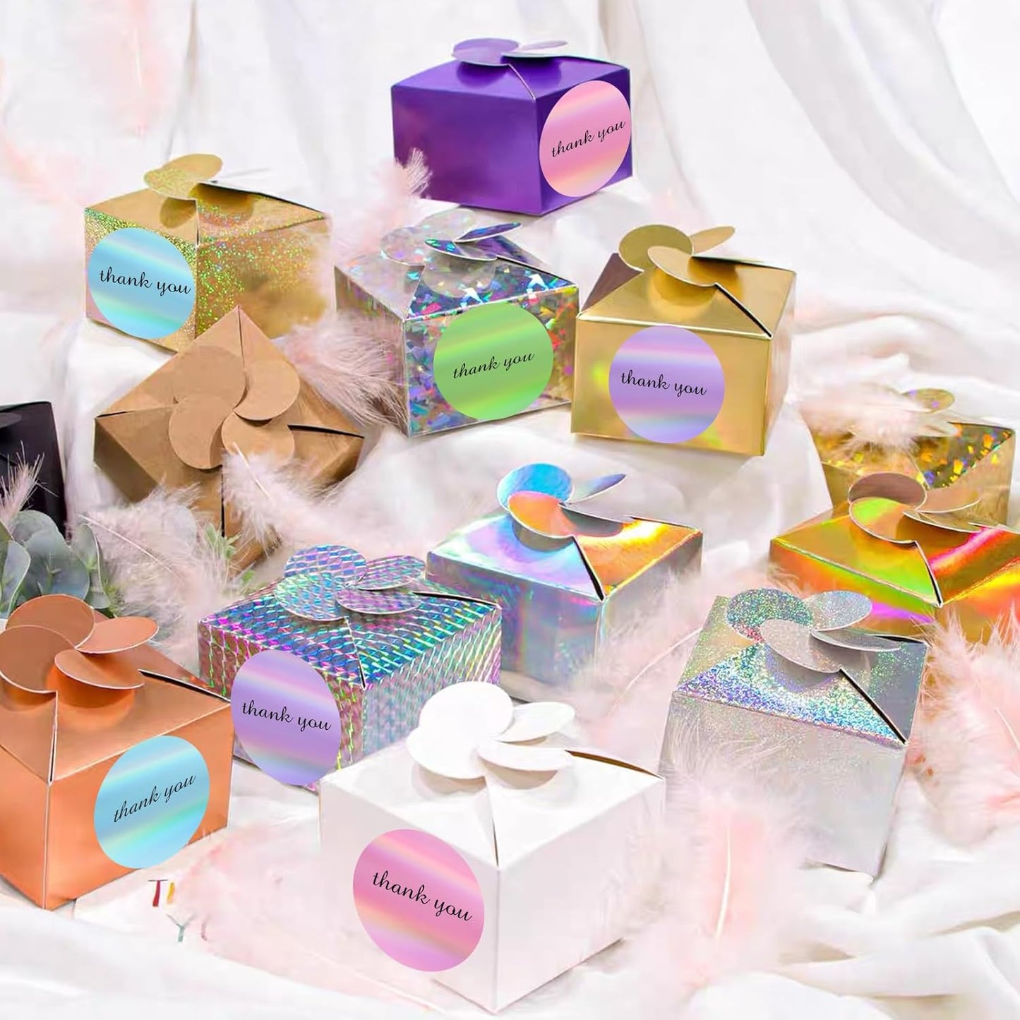 3" Circle Holographic Thermal Label Stickers, Round Printable Labels Rainbow Glitter Thermal Printer Sticker for Gift Wrapping- Spring Color/ 4 Colors