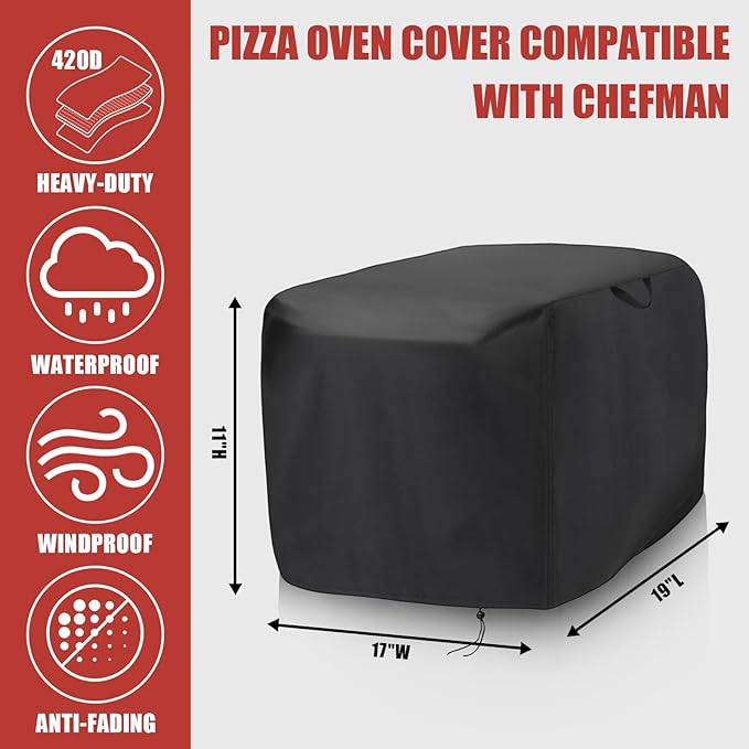 Pizza Oven Cover for CHEFMAN Indoor Pizza Oven,Waterproof 12in Pizza Oven Indoor Outdoor Covers - 19"L x 17"W x 11"H,Black