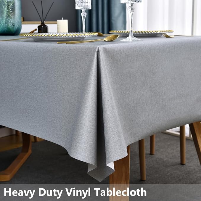 TruDelve Plastic Table Cloth for Rectangle Tables Grey Vinyl Tablecloth Waterproof Wipeable Oilcloth Tablecloths for Parties Dining Table Cover (54'' x 72'', Pure Gray)
