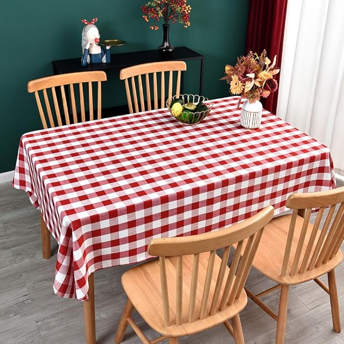 Gingham Tablecloth Rectangle Table Cloth Heavy Duty Cotton Checkered Table Cover for Spring Picnic Kitchen Dining(C-Red, 52x70 inch)