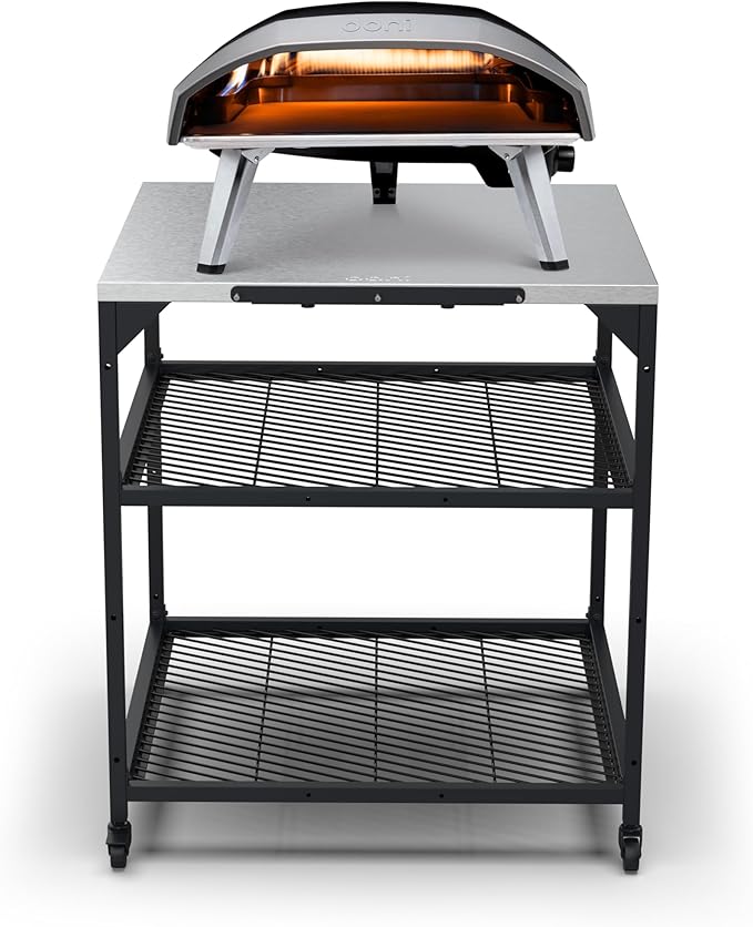 ooni Large Modular Outdoor Table - 31x31x35 Inch Stainless Steel Pizza Oven Stand, Barbecue Cart, Outdoor Pizza Station