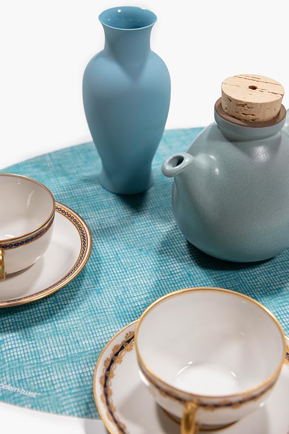 Modern Twist Placemat 100% Food-Grade Silicone, Oval, Waterproof and Reusable, Linen – Seafoam