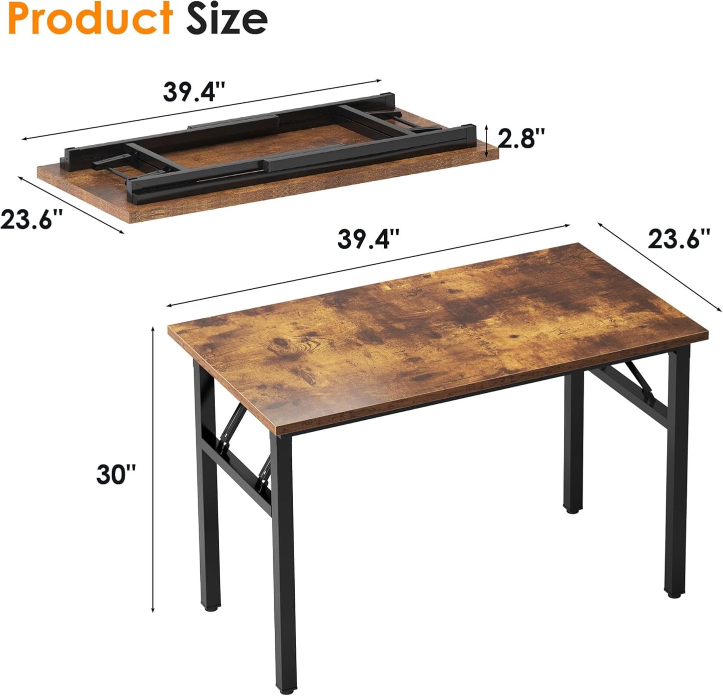Need 39.4 inches Computer Desk for Small Space Small Folding Table Small Writing Desk Compact Desk Foldable Desk with BIFMA Certification, No Install Needed, Rustic Brown AC5-10060-FB