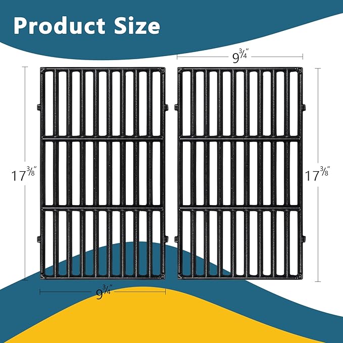 7637 Cast Iron Cooking Grid Grate for Weber Spirit I & II 200, Spirit E210 E220 S210 S220 Gas Grills with Front-Mounted Control Panels,17.5 Inch Grill Grates for Weber 46010074 Gas Grills,2-Pack