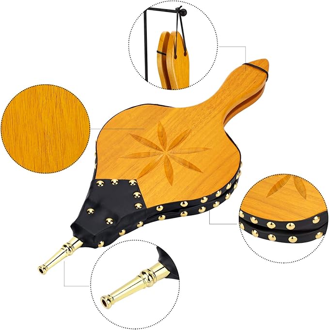 TJ.MOREE Fireplace Bellows Indoor 19"x 8" Large Wood Fire Blower with Hanging Strap, Long Handle, Metal Nozzle, Great Tool for Fireplace, Fire Pit, Wood Stove, BBQ, Outdoor Camping - Carving
