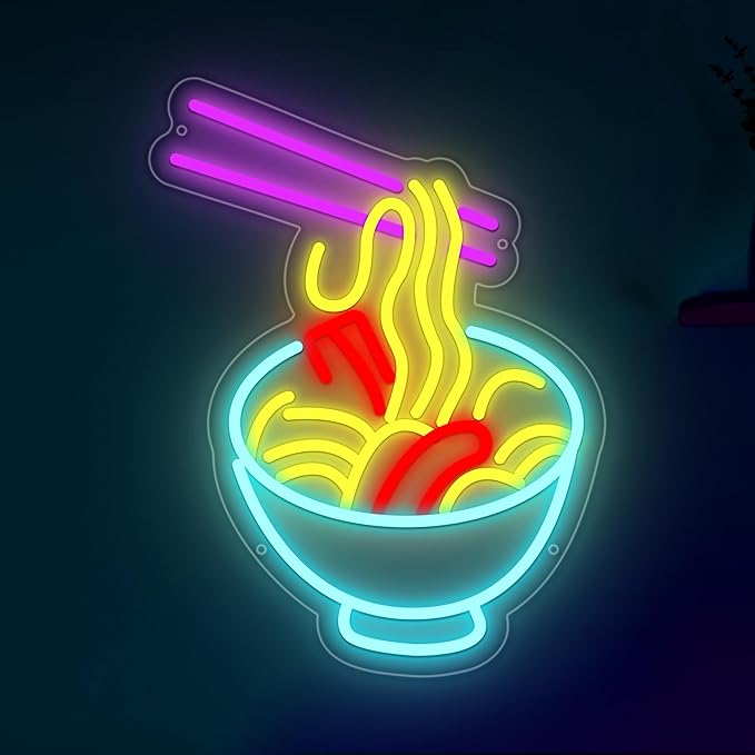 Ramen Neon Sign for Wall Decor, Noodle Led Neon Lights, Neon Ramen Light up Sign Powered by USB Multi colored Neon Lights for Restaurant Ramen Shop Window
