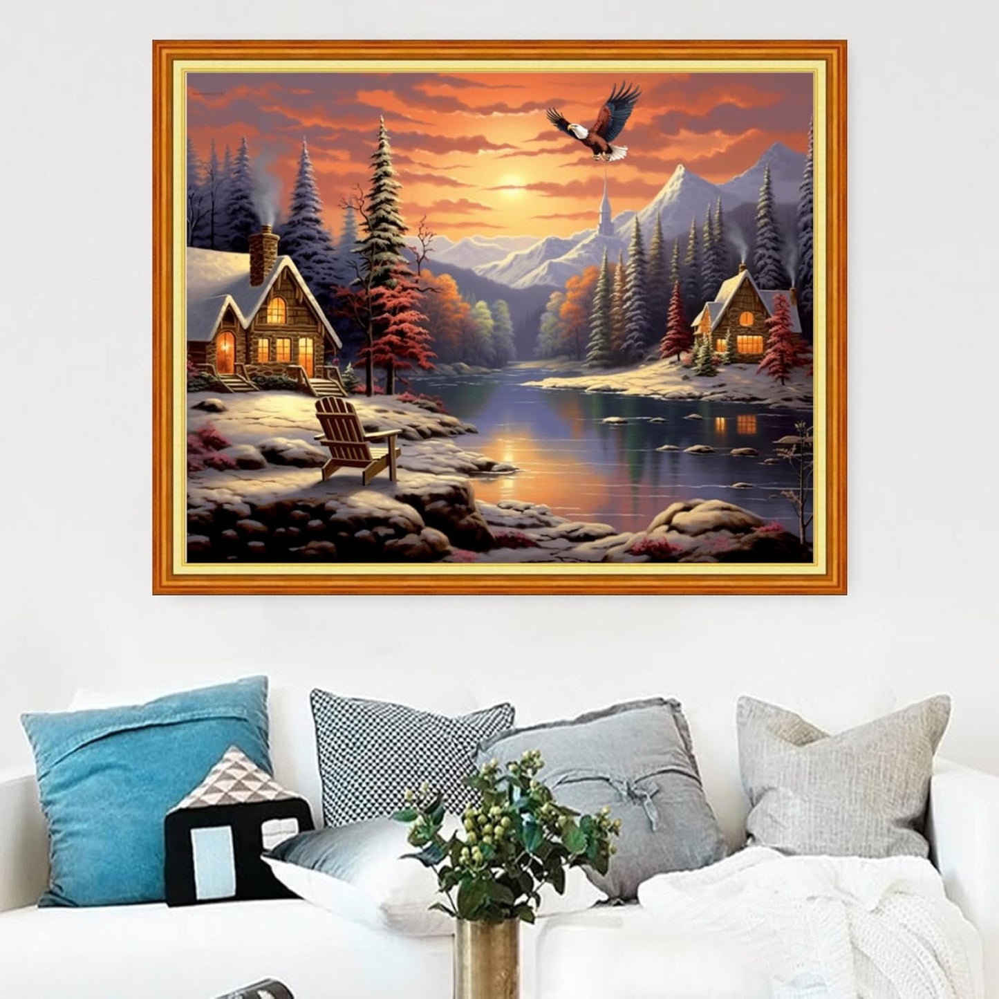 Magxvouy Cross Stitch Kits Stamped Full Range of Embroidery Kits,Cross Stitch Patterns Needlework Kits for Beginners 11CT Printed Kits&Winter Sunrise 16x20 inch