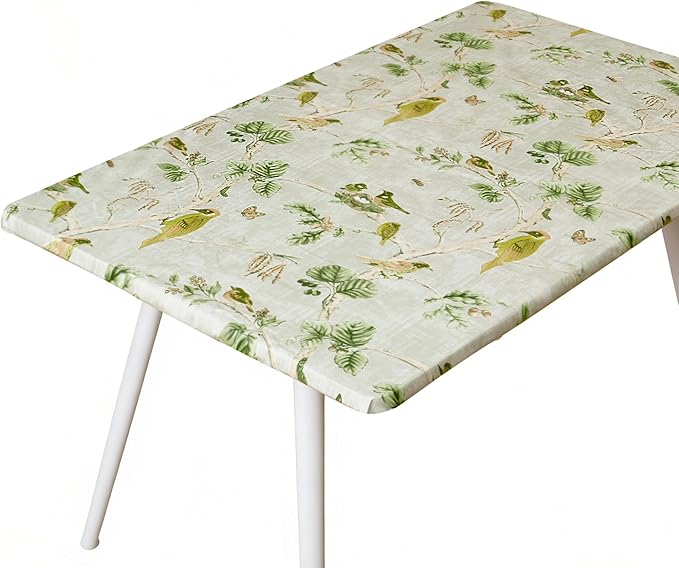 Rectangle Picnic Table Cloth, Elastic Waterproof Fitted Vinyl Tablecloths for 8 Foot Tables, Wipeable Flannel Backed Table Covers for Dining, Camping, Outdoor(Magpie,30"x96")