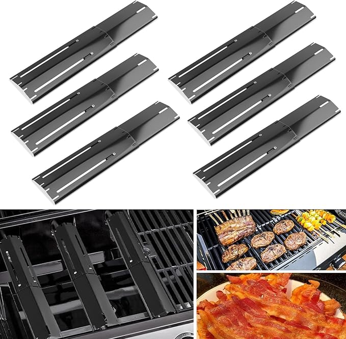 Universal replacement heavy duty adjustable heat plate shield,Burner cover,Flavorizer bar,heat Tent,Flamer tamer for gas grill models,Extends from 11.75"up to 21"L (Porcelain Steel, 6 Pack)