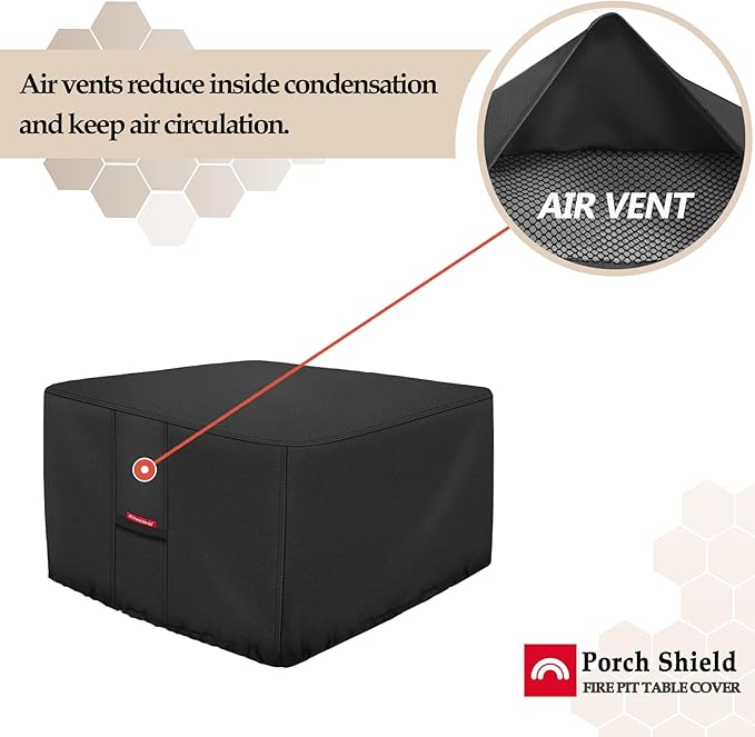 Porch Shield Fire Pit Cover - Waterproof 600D Heavy Duty Fade Resistant Square Patio Fire Pit Table Cover Black - 28 x 28 inch